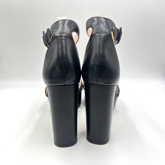 Rachel Zoe Size 11 Ella Black Leather Platform Block Heel Sandals Heels Shoes - Picture 8 of 15